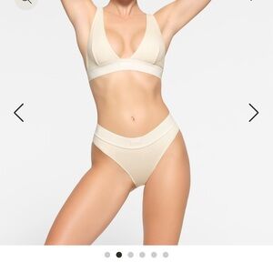 Skims Cotton Rib Mid Rise Brief - Bone - Large